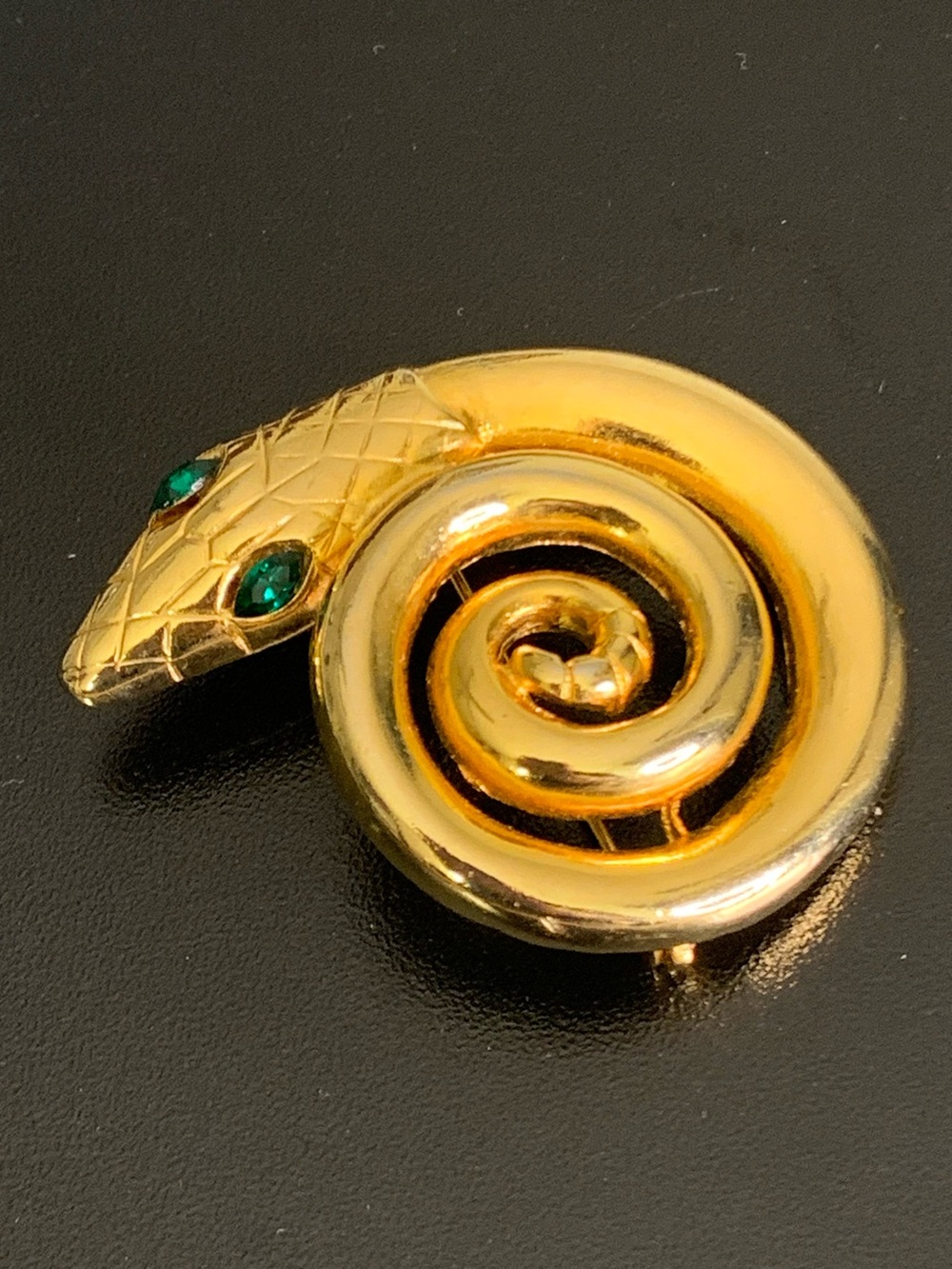 Vintage Brooch with Green Rhinestone Eyes